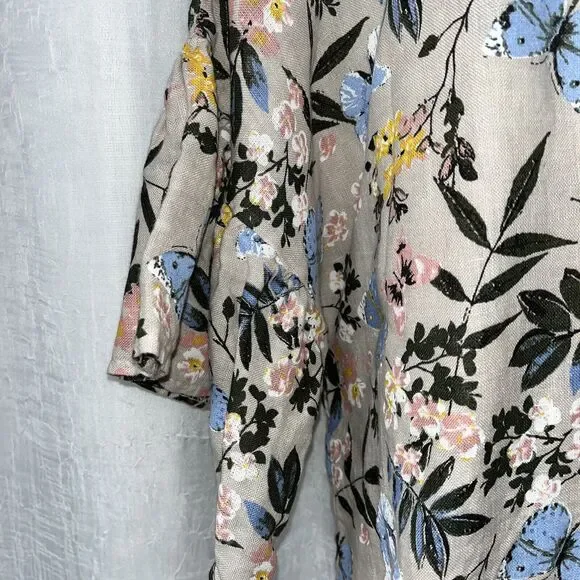 Viola Borghi Women's Top Tan w/ Floral Print Linen Size Med - Picture 3 of 6